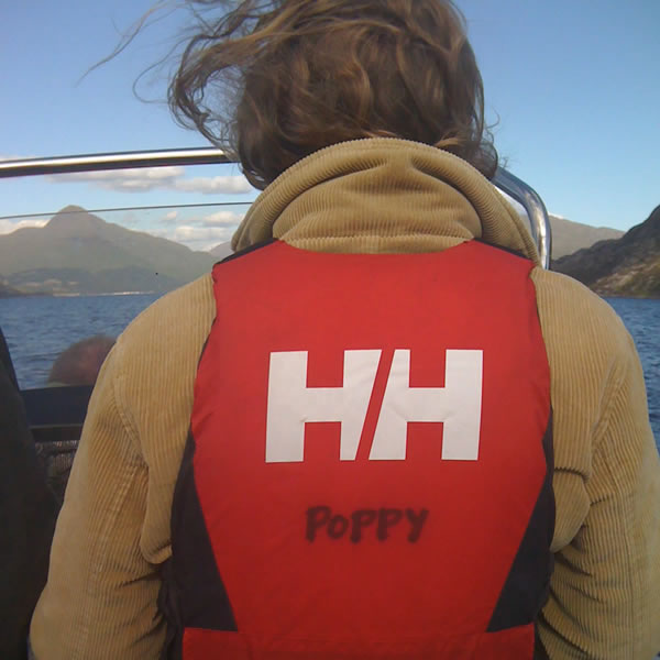 Poppy at the helm of the Delta RIB
